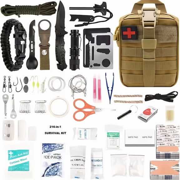 Outdoor All-Purpose Emergency Survival Kit, MOLLE System Compatible First Aid Set, Essential Gear for Camping Hunting Hiking Fishing, Unisex Practical Gift
