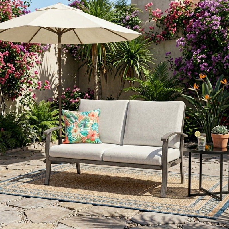 Howcool Outdoor All-Weather Loveseat with Cushion, Aluminum Frame Sofa Chair with Armrest