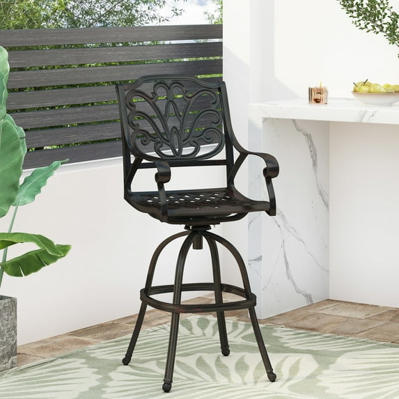Outdoor Aluminium Swivel Bar Stool | Traditional Scrolled Arms for Sophisticated Look | Durable Frame | Solves Seating Shortage