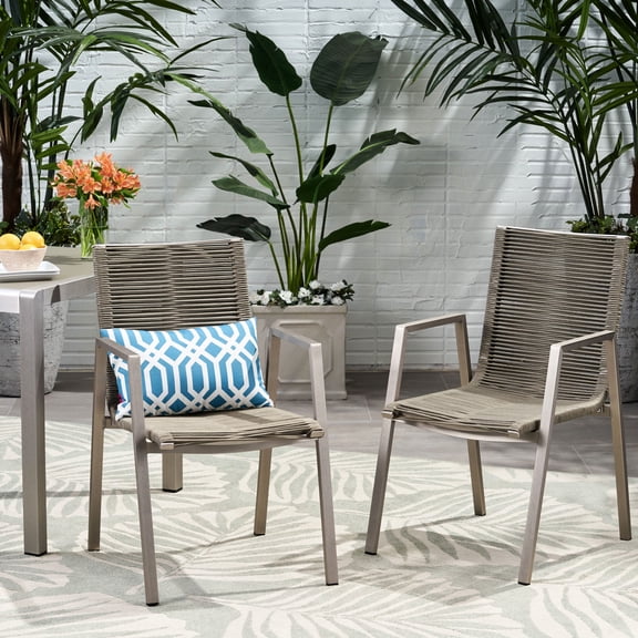 Outdoor Aluminum Dining Chairs | Ideal for Patio Meals and Summer Relaxation | Rust-Resistant Aluminum Frame with Handcrafted Rope Weave | Solve the Need for Sturdy and Stylish Outdoor Seating