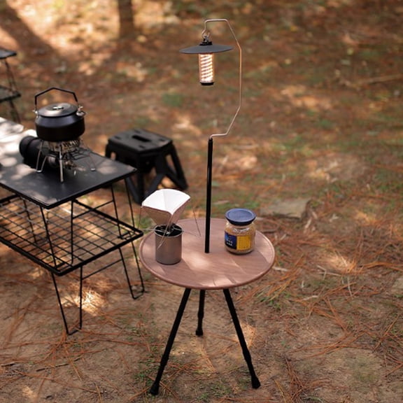 Outdoor Aluminum Folding Round Table, Portable Adjustable Height Camping Coffee Table