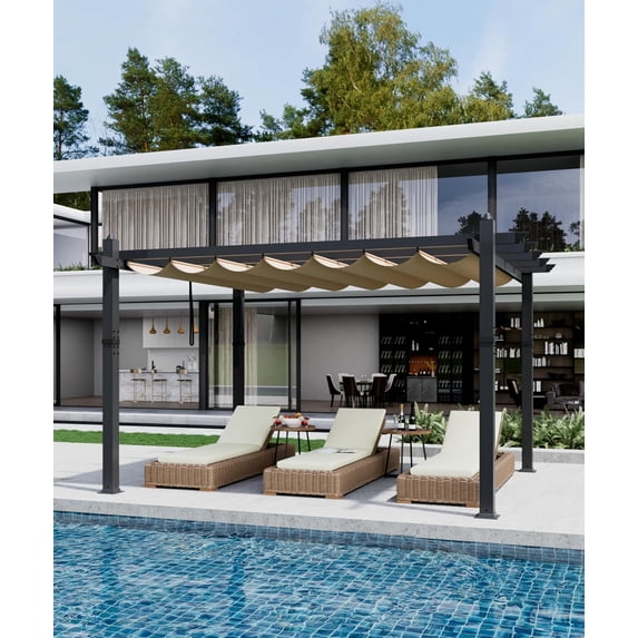Outdoor Aluminum Pergola with Retractable Canopy, Reinforced 4-Sided Base, Waterproof & UV-Resistant Adjustable Roof, Modern Design for Patio, Deck, Backyard, and Garden
