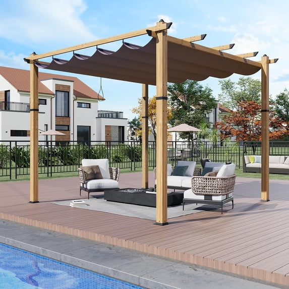 Outdoor Aluminum Pergola with Retractable Canopy, Reinforced 4-Sided Base, Waterproof & UV-Resistant Adjustable Roof, Modern Design for Patio, Deck, Backyard, and Garden