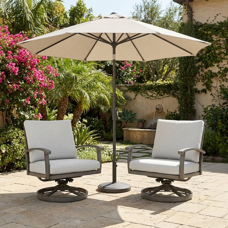Howcool Outdoor Aluminum Swivel Chairs Set of 2, 360-Degree All-Weather Rotating Armchairs with Cushion