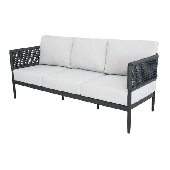 Outdoor Aluminum Woven Abaca Rope 3 Seater Patio Sofa with Cushions