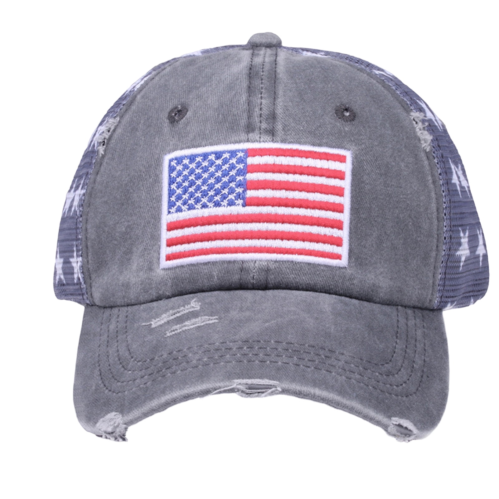 Outdoor American Flag, Fourth of July decorations, Black Iron on Patch, Acid Washed Visor, Breathable Men's Headwear, Fourth of July Accessories, Vintage Finish, Adjustable Strap,