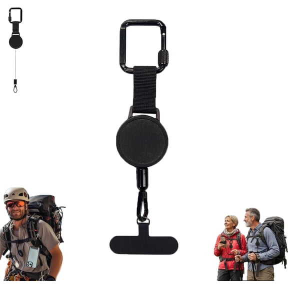 Outdoor Anti-Theft Retractable Phone Lanyard – Adjustable Phone Tether Holder with Cut-Resistant Steel Wire, Carabiner Clip for Skiing, Hiking, Travel & Outdoor Activities