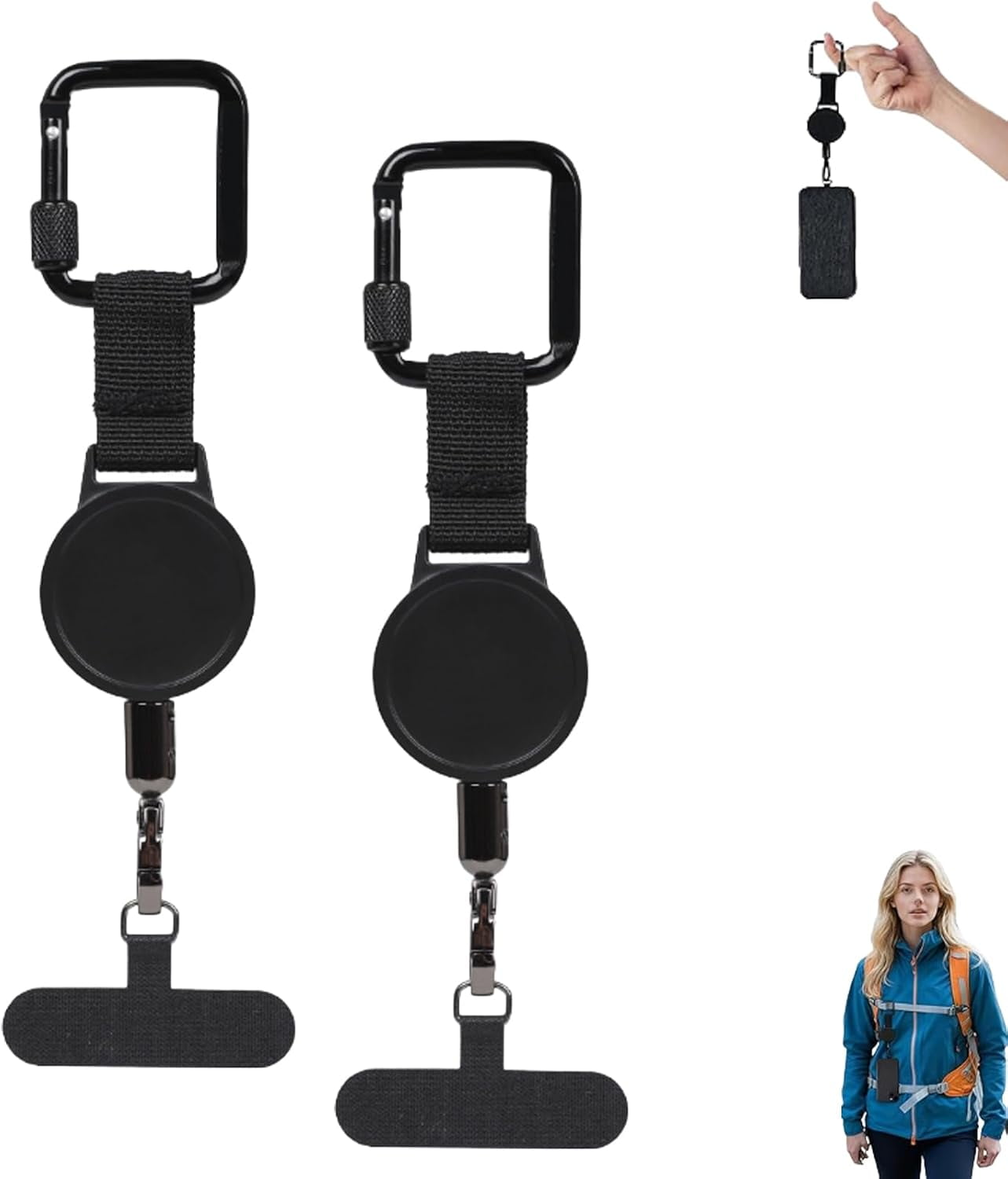 Outdoor Anti-Theft Retractable Phone Lanyard with Carabiner, Anti-Drop Retractable Steel-Cable Phone Holder & Keychain Tether for Commuting, Travel, Outdoor Activities