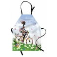 thumbnail image 1 of Outdoor Apron Woman Riding Vintage Romantic Bike with Spring Time Flowers in Basket Nature Image, Unisex Kitchen Bib Apron with Adjustable Neck for Cooking Baking Gardening, Multicolor, by Ambesonne, 1 of 3