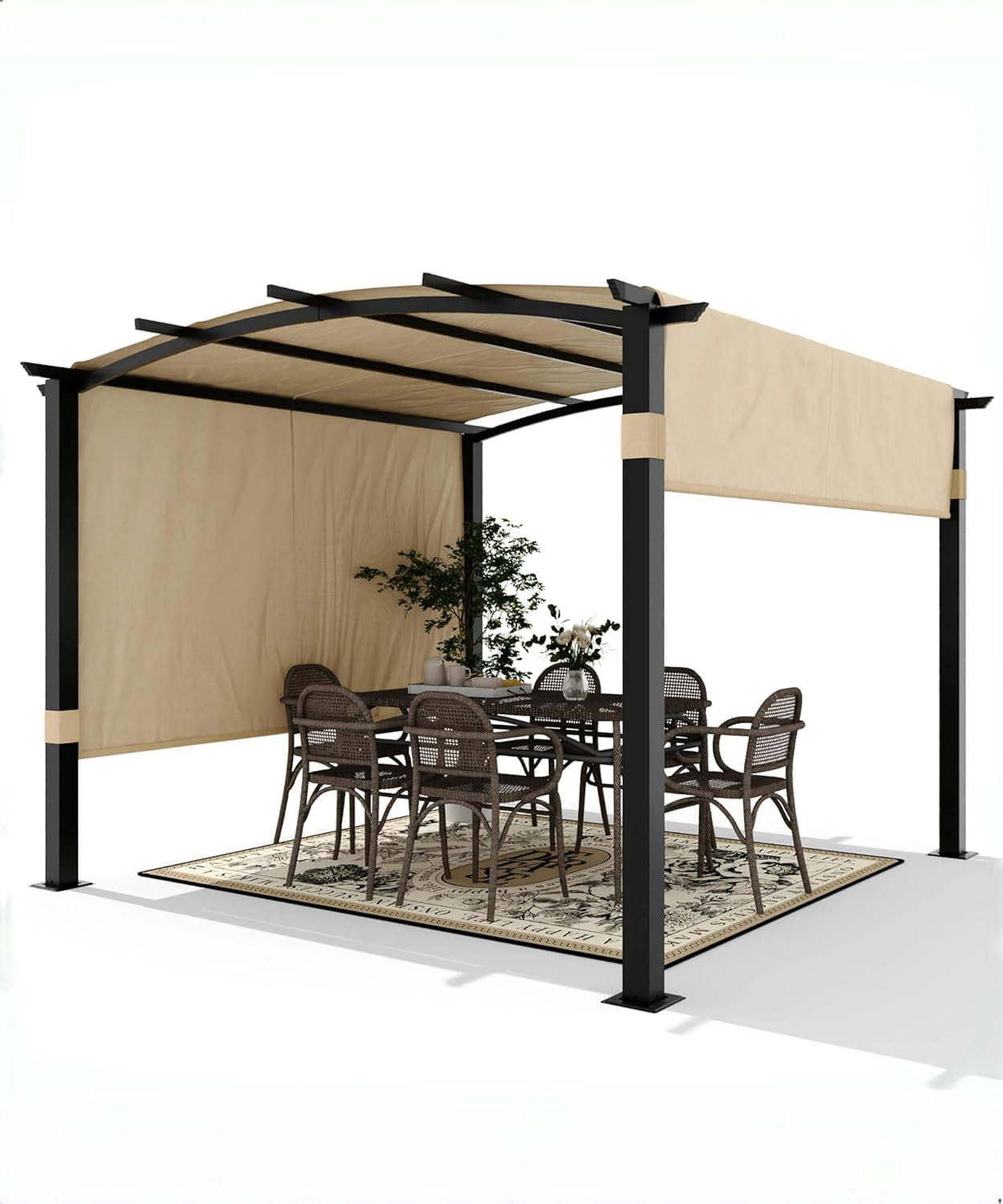 Joyspirit Outdoor Arched Pergola, Aluminum Pergola with Retractable ...
