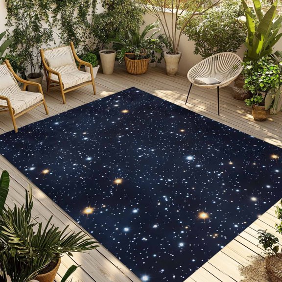 Outdoor Area Rug for Patio, Abstract Blue Sky Camping Rugs Indoor Large Floor Mat 4x6ft, Shining Stars on Scenery Background Outside Carpet for Deck RV Picnic Porch Backyard Bedroom Living Room