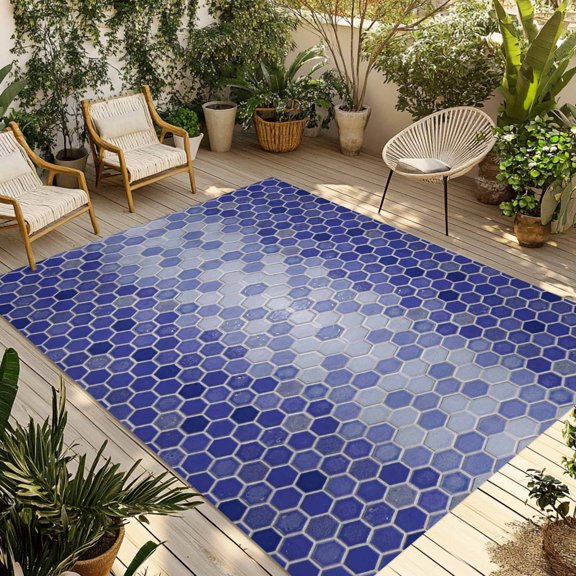 Outdoor Area Rug for Patio, Abstract Purple Hexagon Lattice Camping Rugs Indoor Large Floor Mat 3x5ft, Geometric Honeycomb Grid Outside Carpet for Deck RV Picnic Porch Backyard Bedroom Living Room