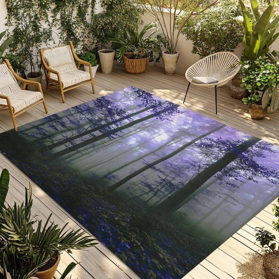 Outdoor Area Rug for Patio, Autumn Thanksgiving Maple Camping Rugs Indoor Large Floor Mat 4x6ft, Vintage Farm Purple Leaves Outside Carpet for Deck RV Picnic Porch Backyard Bedroom Living Room
