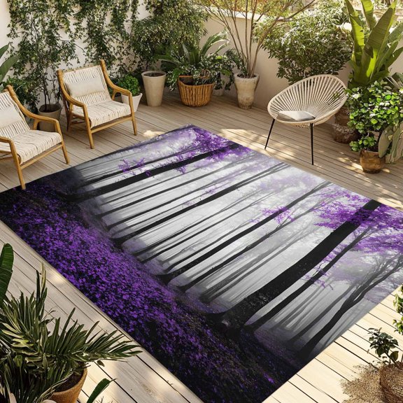 Outdoor Area Rug for Patio, Autumn Thanksgiving Maple Trees Camping Rugs Indoor Large Floor Mat 4x6ft, Purple Country Leaves Outside Carpet for Deck RV Picnic Porch Backyard Bedroom Living Room