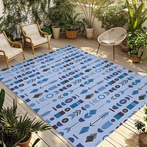 Outdoor Area Rug for Patio, Blue Aztec Tribal Arrows Camping Rugs Indoor Large Floor Mat 4x6ft, Southwestern Geometric Art Outside Carpet for Deck RV Picnic Porch Backyard Bedroom Living Room