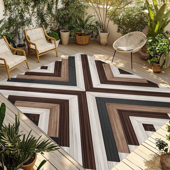 Outdoor Area Rug for Patio, Bohemian Brown Beige Aztec Texture Camping Rugs Indoor Large Floor Mat 3x5ft, Western Native Tribal Outside Carpet for Deck RV Picnic Porch Backyard Bedroom Living Room