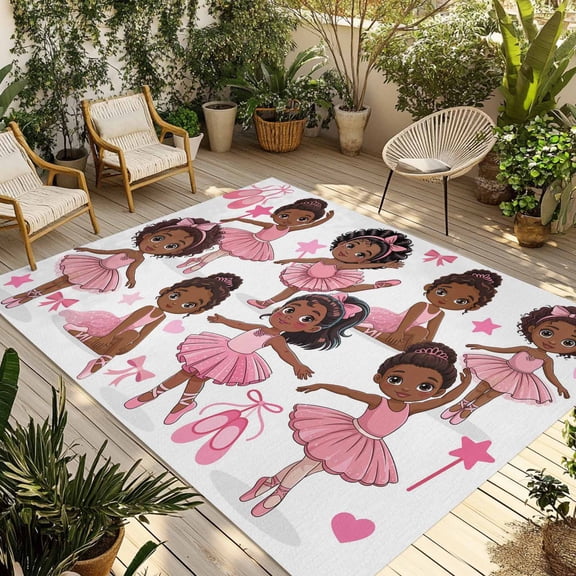Outdoor Area Rug for Patio, Cartoon Children Ballet Dance Camping Rugs Indoor Large Floor Mat 3x5ft, Pink Butterflies Ballet Shoes Outside Carpet for Deck RV Picnic Porch Backyard Bedroom Living Room