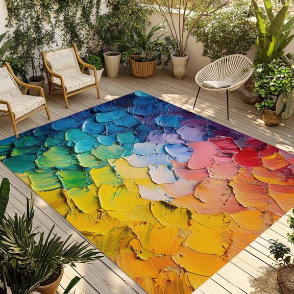 Outdoor Area Rug for Patio, Colorful Palette Art Camping Rugs Indoor Large Floor Mat 4x6ft, Vibrant Gradient Outside Carpet for Deck RV Picnic Porch Backyard Bedroom Living Room