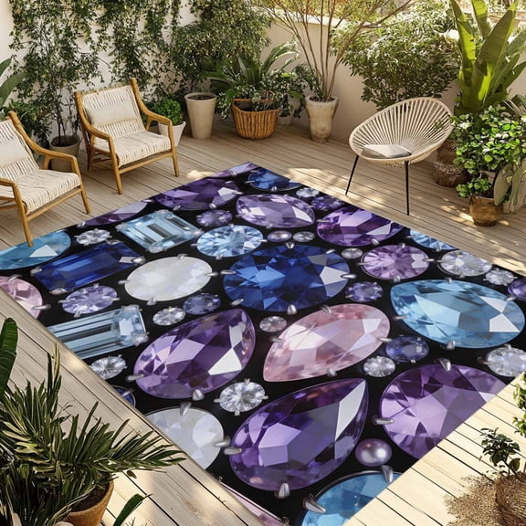 Outdoor Area Rug for Patio, Dreamy Gemstone Ombre Purple Camping Rugs Indoor Large Floor Mat 4x6ft, Abstract Geometric Outside Carpet for Deck RV Picnic Porch Backyard Bedroom Living Room