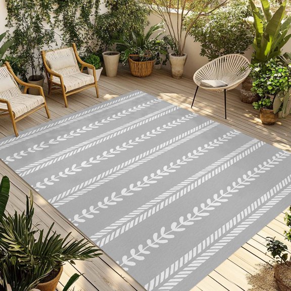 Outdoor Area Rug for Patio, Grey Striped Nordic Minimalism Camping Rugs Indoor Large Floor Mat 3x5ft, Leafy Vertical Lines Outside Carpet for Deck RV Picnic Porch Backyard Bedroom Living Room