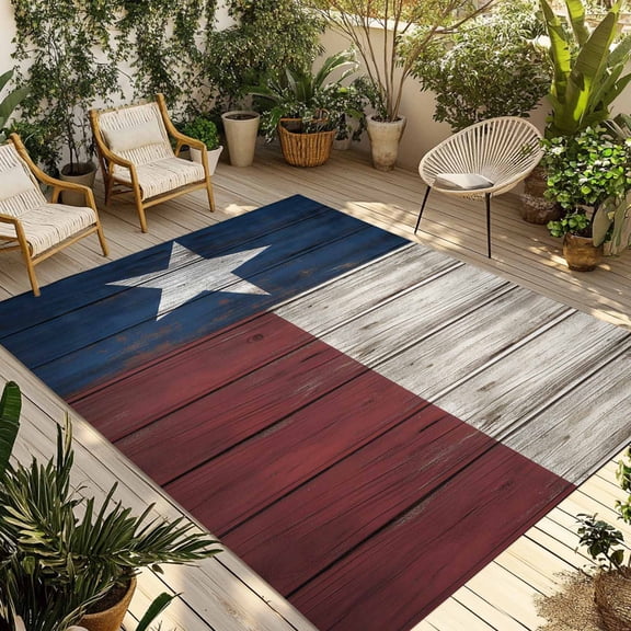 Outdoor Area Rug for Patio, Independence Day USA State Flag Star Camping Rugs Indoor Large Floor Mat 4x6ft, Retro Farm Wood Grain Outside Carpet for Deck RV Picnic Porch Backyard Bedroom Living Room