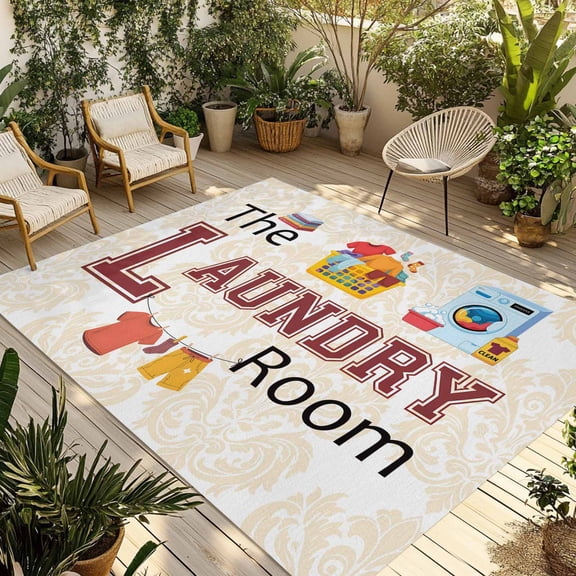Outdoor Area Rug for Patio, The Laundry Room Camping Rugs Indoor Large Floor Mat 4x6ft, Basket Washing Machine Clothesline Outside Carpet for Deck RV Picnic Porch Backyard Bedroom Living Room