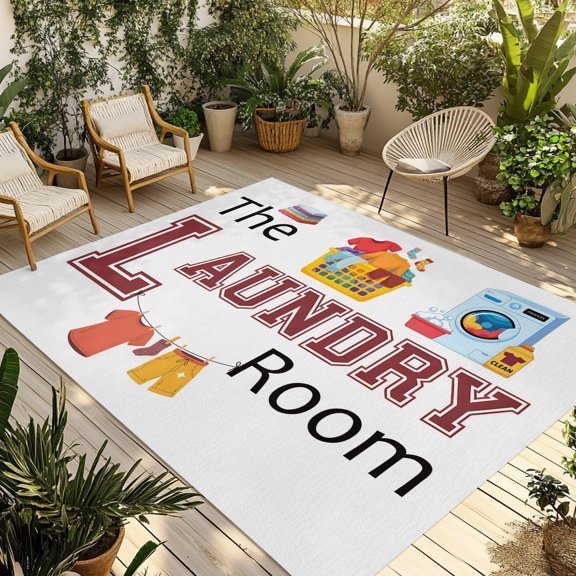 Outdoor Area Rug for Patio, Laundry Room Cloth Pant Washing Machine Camping Rugs Indoor Large Floor Mat 4x6ft, Cartoon Style Outside Carpet for Deck RV Picnic Porch Backyard Bedroom Living Room