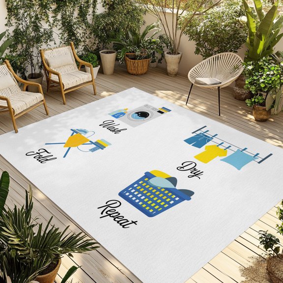Outdoor Area Rug for Patio, Laundry Room Clothes Camping Rugs Indoor Large Floor Mat 4x6ft, Cartoon Washing Machine Outside Carpet for Deck RV Picnic Porch Backyard Bedroom Living Room