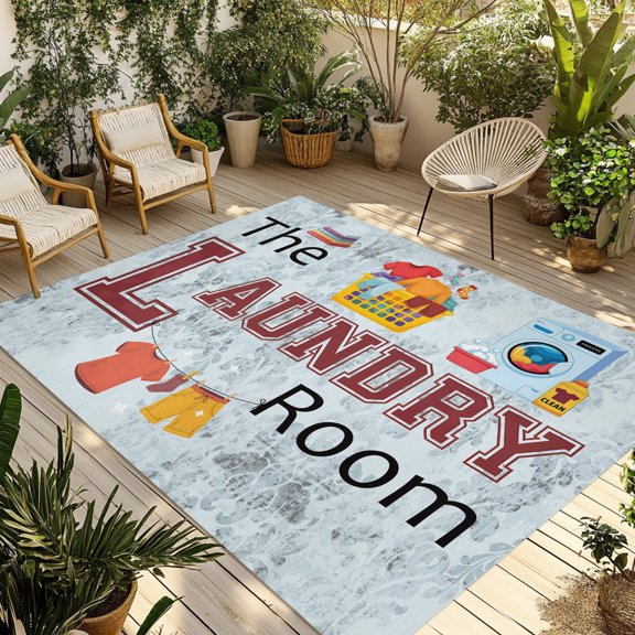 Outdoor Area Rug for Patio, Laundry Room Clothes Washing Machine Camping Rugs Indoor Large Floor Mat 4x6ft, Retro Flower Totem Outside Carpet for Deck RV Picnic Porch Backyard Bedroom Living Room