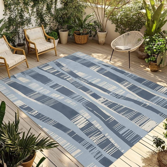 Outdoor Area Rug for Patio, Navy Blue Ocean Waves Coastal Horizon Camping Rugs Indoor Large Floor Mat 4x6ft, Abstract Art Outside Carpet for Deck RV Picnic Porch Backyard Bedroom Living Room