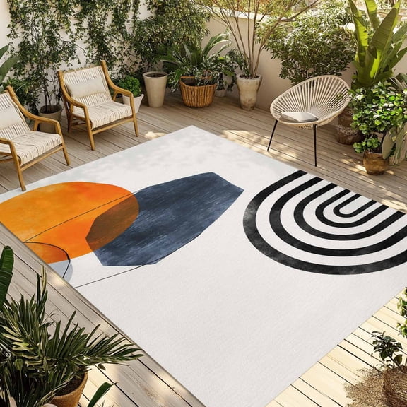Outdoor Area Rug for Patio, Nordic Style Bohemian Arch Sun Camping Rugs Indoor Large Floor Mat 3x5ft, Modern Abstract Arts Outside Carpet for Deck RV Picnic Porch Backyard Bedroom Living Room