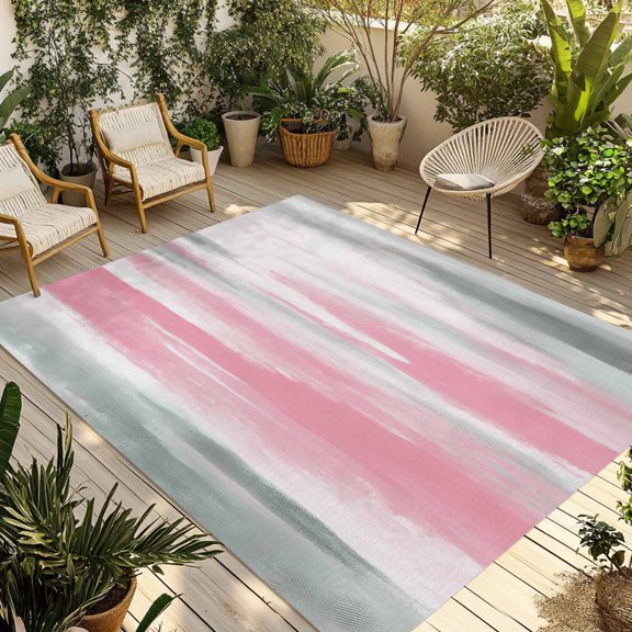 Outdoor Area Rug for Patio, Pink Grey Mottled Texture Seamless Camping Rugs Indoor Large Floor Mat 4x6ft, Gradient Abstract Art Outside Carpet for Deck RV Picnic Porch Backyard Bedroom Living Room
