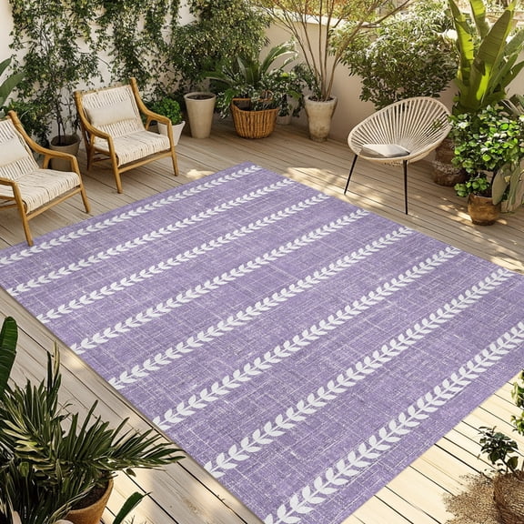 Outdoor Area Rug for Patio, Purple Boho Stripe Light Linen Camping Rugs Indoor Large Floor Mat 4x6ft, Retro Nordic Lines Outside Carpet for Deck RV Picnic Porch Backyard Bedroom Living Room