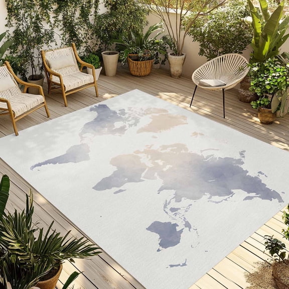 Outdoor Area Rug for Patio, Soft Watercolor World Map Camping Rugs Indoor Large Floor Mat 3x5ft, Minimalist Travel Art Print Outside Carpet for Deck RV Picnic Porch Backyard Bedroom Living Room
