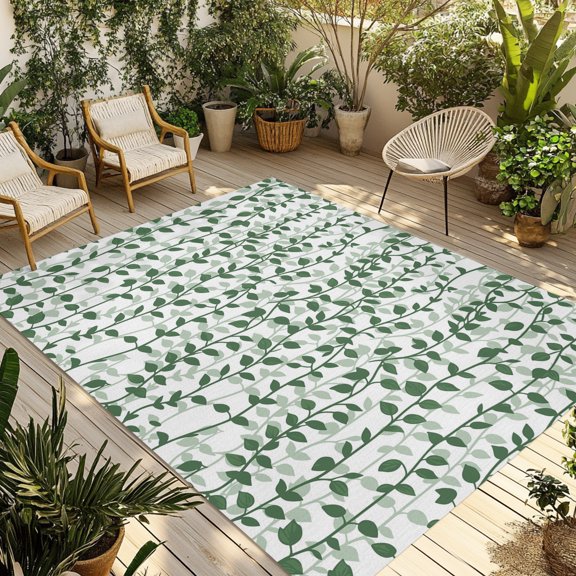 Outdoor Area Rug for Patio, Spring Plants Ivy Camping Rugs Indoor Large Floor Mat 4x6ft, Abstract Country Leaves Outside Carpet for Deck RV Picnic Porch Backyard Bedroom Living Room