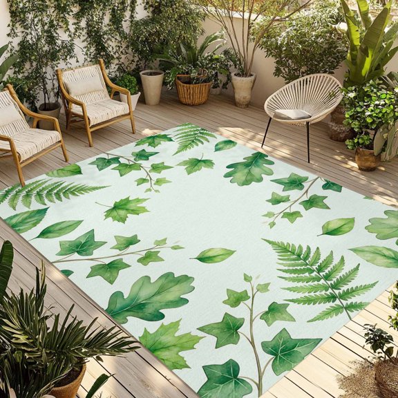 Outdoor Area Rug for Patio, Summer Plants Ivy Oak Leaves Camping Rugs Indoor Large Floor Mat 4x6ft, Green Leaf Ferns Outside Carpet for Deck RV Picnic Porch Backyard Bedroom Living Room