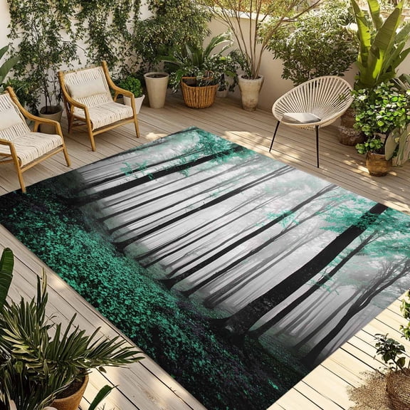 Outdoor Area Rug for Patio, Thanksgiving Green Maple Trees Camping Rugs Indoor Large Floor Mat 4x6ft, Fall Maple Leaves Outside Carpet for Deck RV Picnic Porch Backyard Bedroom Living Room