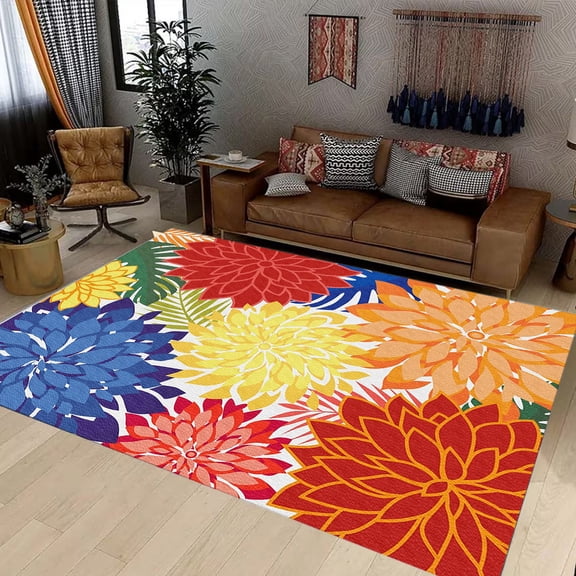 Outdoor Area Rug Washable Patio Rug Tropical Botanical Floral Chenille Waterproof Outdoor Carpet Non-Slip for Deck, Backyard