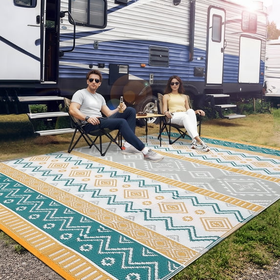 Outdoor Area Rug Waterproof Plastic Straw Rug, Plastic Straw RV Mat, Stain-Resistant Indoor Outdoor Carpet for Patio, Deck, Balcony, Picnic & Beach