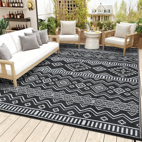 Outdoor Area Rug Waterproof Plastic Straw Rug, Plastic Straw RV Mat, Stain-Resistant Indoor Outdoor Carpet for Patio, Deck, Balcony, Picnic & Beach