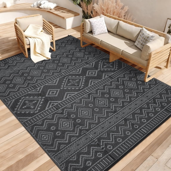 Outdoor Area Rug Waterproof Plastic Straw Rug, Plastic Straw RV Mat, Stain-Resistant Indoor Outdoor Carpet for Patio, Deck, Balcony, Picnic & Beach