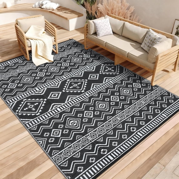 Outdoor Area Rug Waterproof Plastic Straw Rug, Plastic Straw RV Mat, Stain-Resistant Indoor Outdoor Carpet for Patio, Deck, Balcony, Picnic & Beach