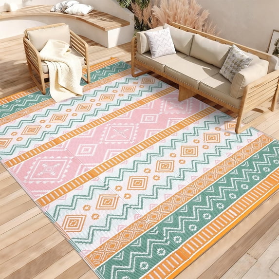 Outdoor Area Rug Waterproof Plastic Straw Rug, Plastic Straw RV Mat, Stain-Resistant Indoor Outdoor Carpet for Patio, Deck, Balcony, Picnic & Beach