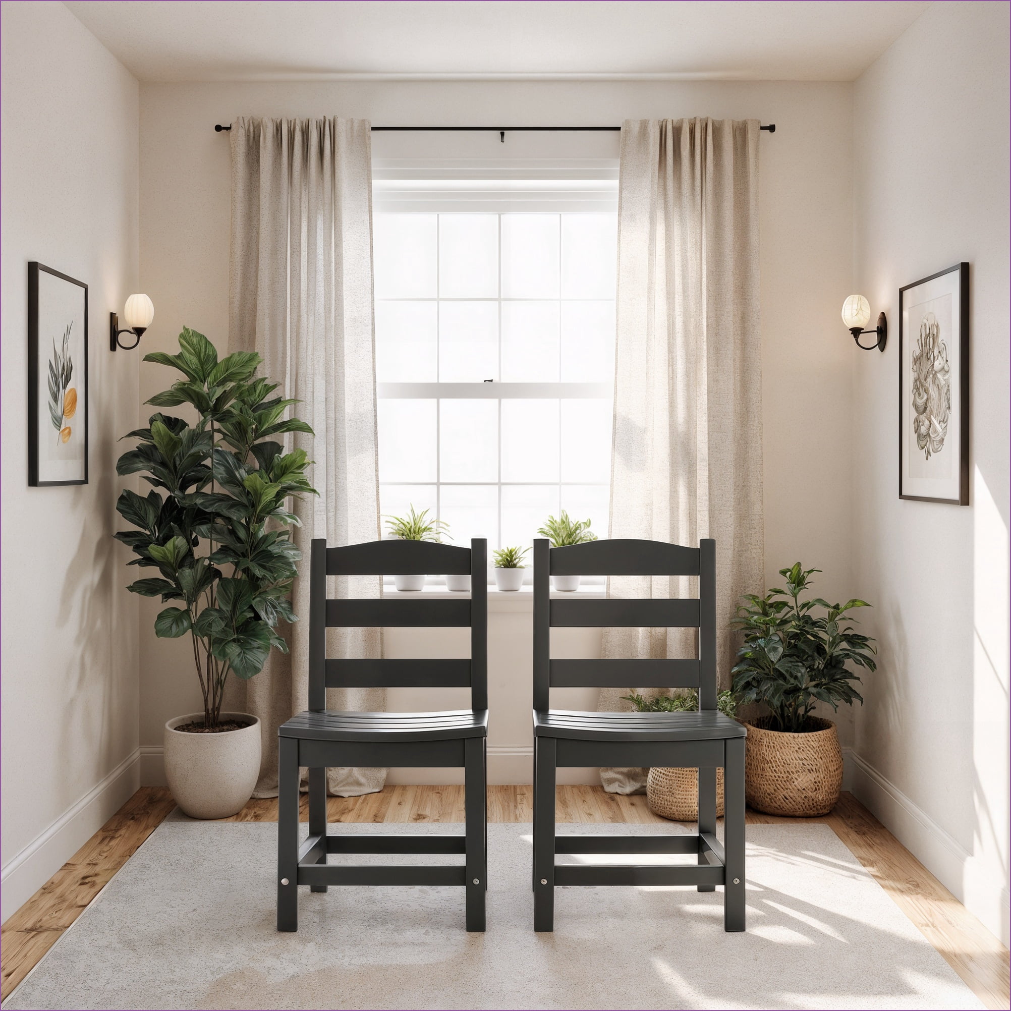 Outdoor Armless Patio Chairs, Set of 2, Modern for Backyard Porch Poolside | Grey | HDPE
