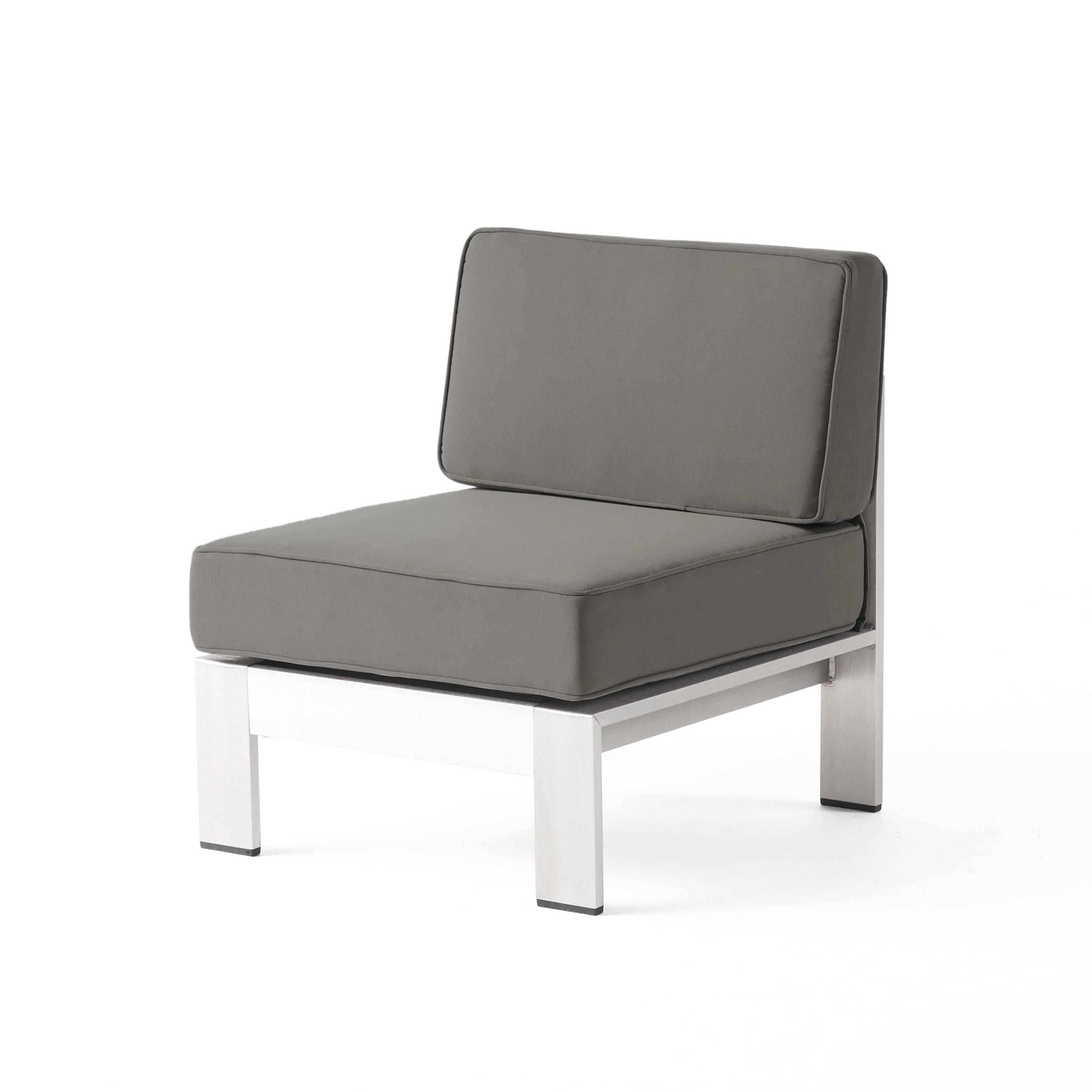 Outdoor Armless Sectional Sofa, Aluminum Frame Modular Couch for Patio Garden, Gray