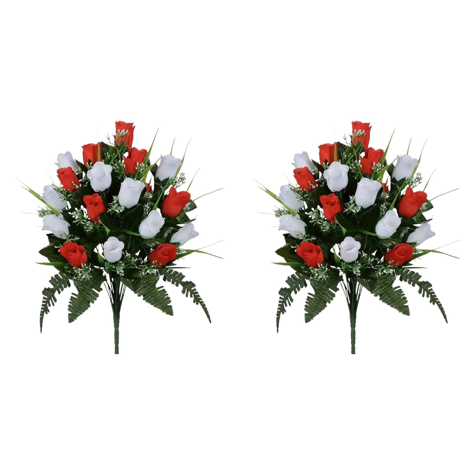 Outdoor Artificial Cemetery Flowers Bouquet, Color Plastic Mums and Roses Grave Decorations, 11.81x18.9 Inch Sympathy Memorial Arrangement with Non-Fade Colors