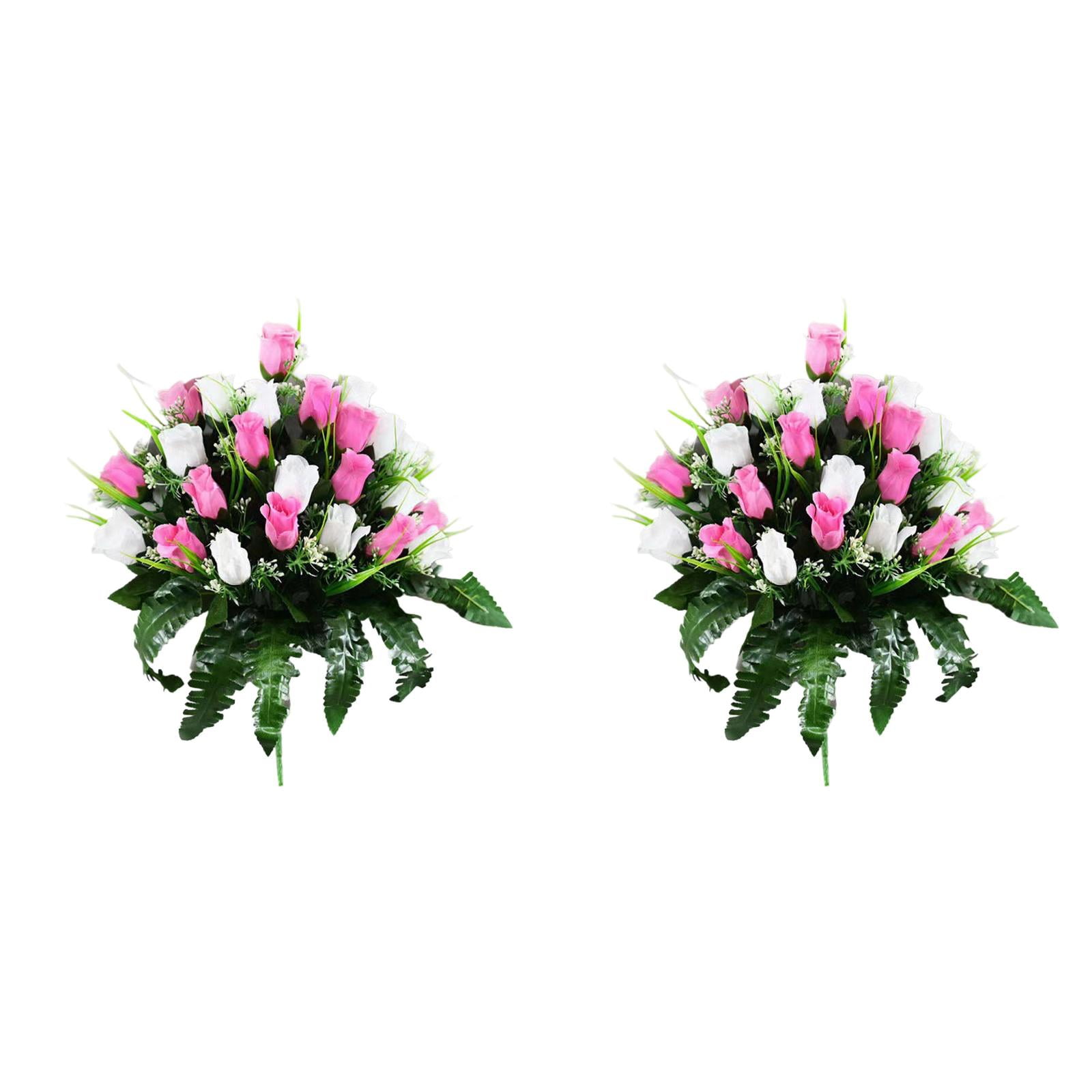 Outdoor Artificial Cemetery Flowers Bouquet, Color Plastic Mums and Roses Grave Decorations, 11.81x18.9 Inch Sympathy Memorial Arrangement with Non-Fade Colors