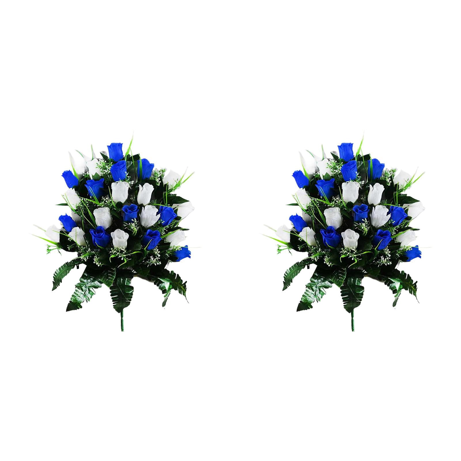 Outdoor Artificial Cemetery Flowers Bouquet, Color Plastic Mums and Roses Grave Decorations, 11.81x18.9 Inch Sympathy Memorial Arrangement with Non-Fade Colors