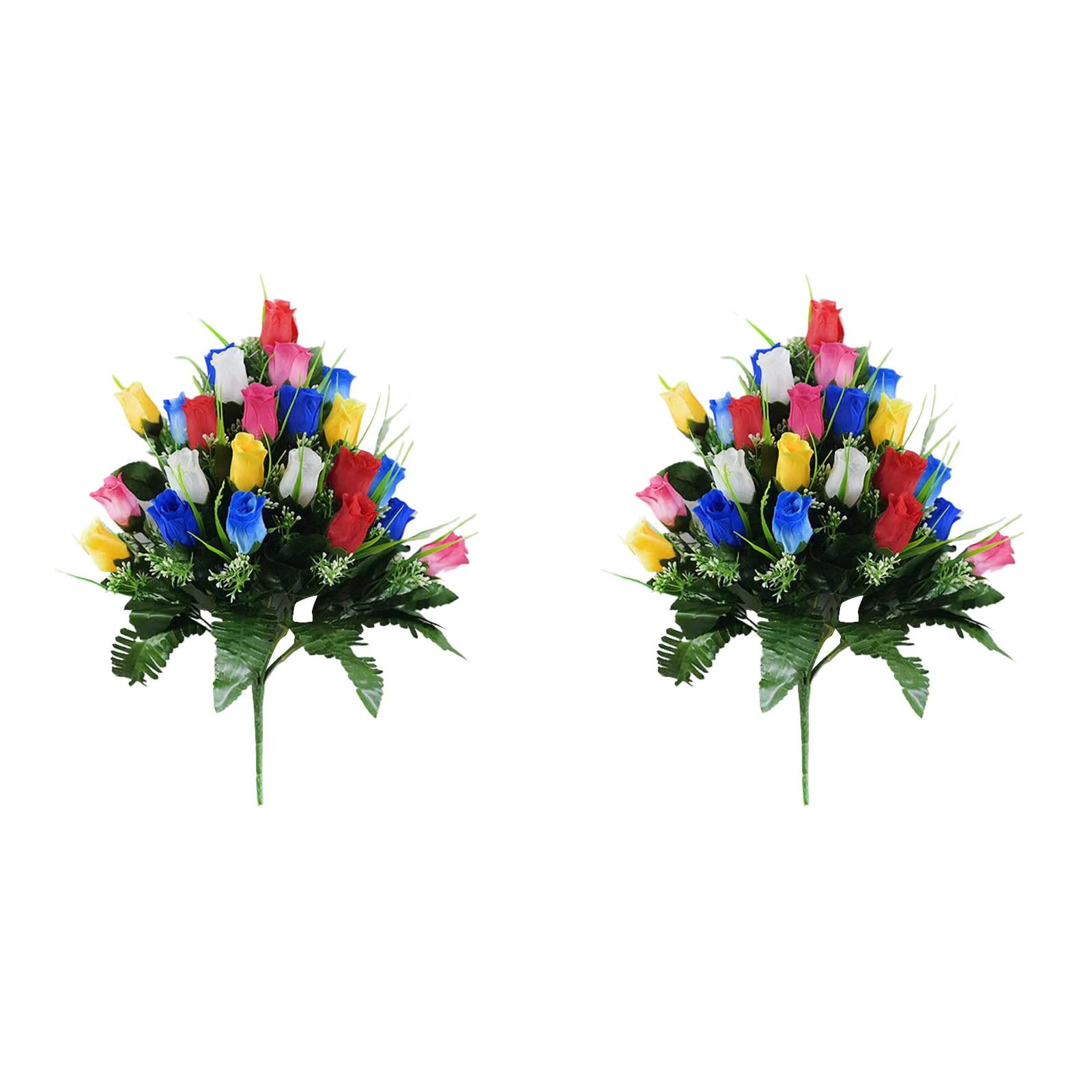 Outdoor Artificial Cemetery Flowers Bouquet, Color Plastic Mums and Roses Grave Decorations, 11.81x18.9 Inch Sympathy Memorial Arrangement with Non-Fade Colors