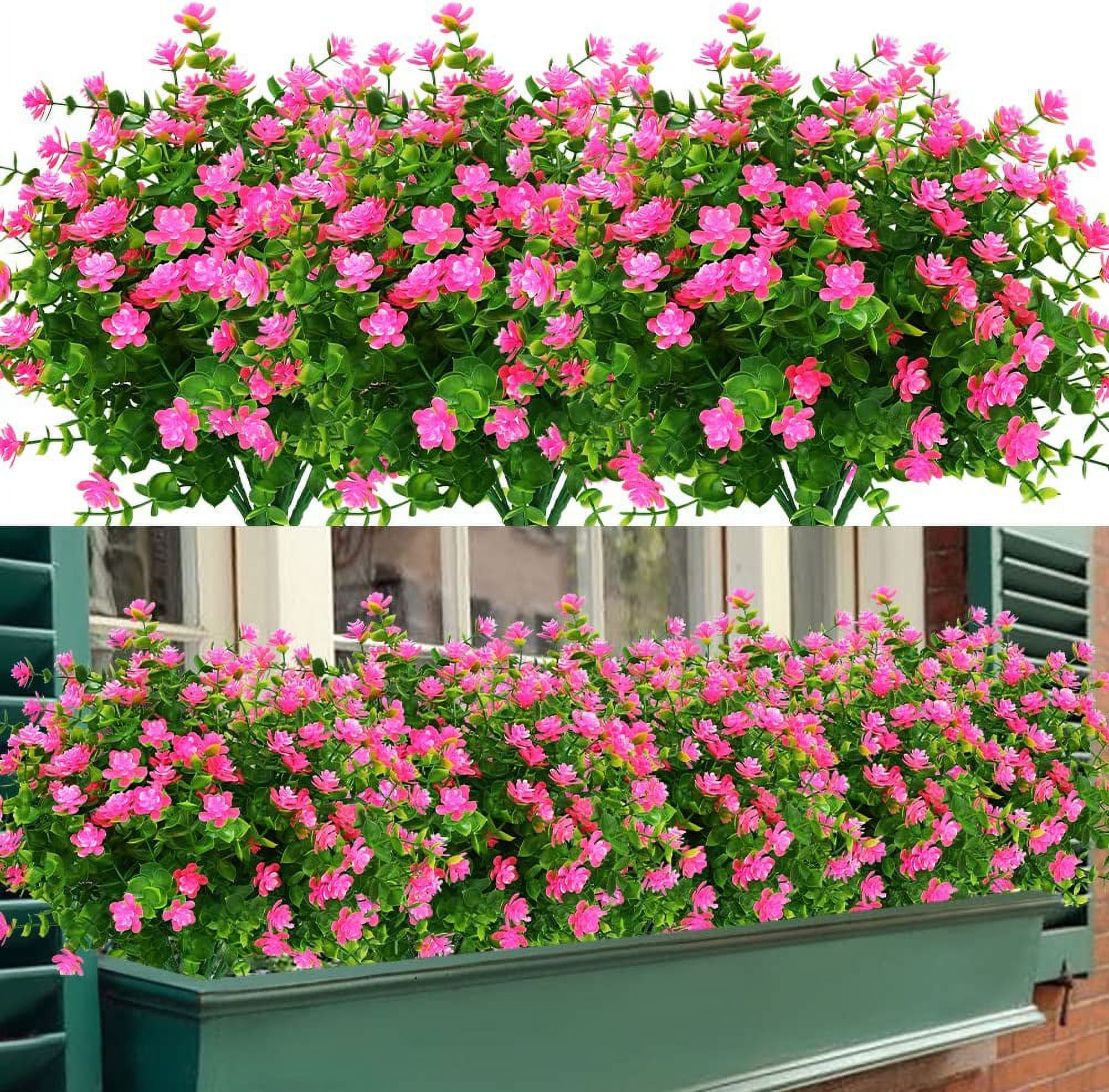 Outdoor Artificial Fake Flowers No Fade UV Resistant Faux Plastic Plants for Hanging Planter Patio Yard Wedding Indoor Home Kitchen Farmhouse Décor (White)